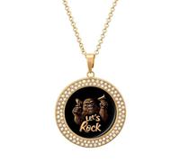 Bigfoot Let's Rock - Collana da donna con ciondolo rotondo con diamanti, idea regalo per compleanno, Misura unica, Metallo