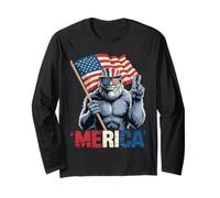 Bigfoot Merica Bandiera Americana Patriottica 4 luglio Maglia a Manica