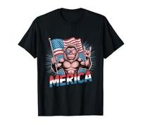 Bigfoot Merica Rock American Flag Patriotic 4 luglio Maglietta