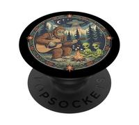 Bigfoot nella foresta di pino con alieni, cryptid, sasquatch UFO PopSockets PopGrip Adesivo
