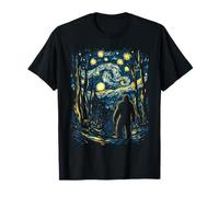 Bigfoot nella notte della foresta stellata ispirato a Van Gogh Art Maglietta