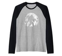 Bigfoot Night Stroll! Cool Full Moon & Trees Sasquatch Maglia con Maniche Raglan