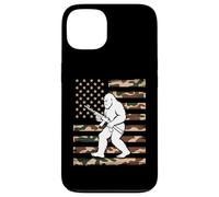 Bigfoot patriottico con fucile sulla bandiera americana mimetica USA 2A Custodia per iPhone 13