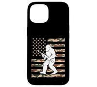 Bigfoot patriottico con fucile sulla bandiera americana mimetica USA 2A Custodia per iPhone 15