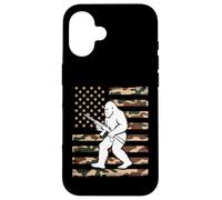 Bigfoot patriottico con fucile sulla bandiera americana mimetica USA 2A Custodia per iPhone 16
