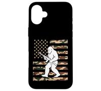 Bigfoot patriottico con fucile sulla bandiera americana mimetica USA 2A Custodia per iPhone 16 Plus