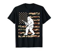 Bigfoot Patriottico con Fucile sulla Bandiera Americana Mimetica USA 2A Maglietta