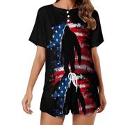 Bigfoot - Pigiama da donna con bandiera degli Stati Uniti, 2 pezzi, divertente, a maniche corte, abbigliamento da notte per la casa, Stile:, 5XL