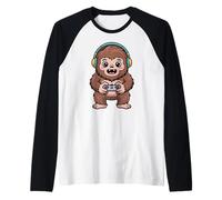 Bigfoot Playing Video Game Sasquatch Video Gamers Maglia con Maniche Raglan