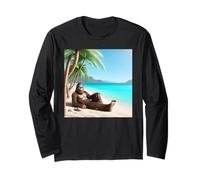 Bigfoot Prendere Il Sole sulla Spiaggia alle Hawaii Maglia a Manica