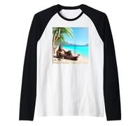 Bigfoot Prendere Il Sole sulla Spiaggia alle Hawaii Maglia con Maniche Raglan