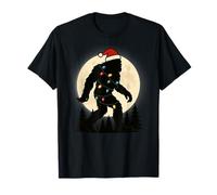 Bigfoot Santa Christmas Tree Lights Funny Xmas Maglietta