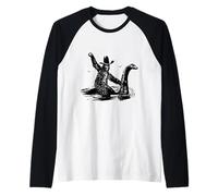 Bigfoot Sasquatch equitazione il mostro di Loch Ness divertente Maglia con Maniche Raglan