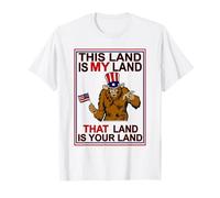 Bigfoot Sasquatch Funny This Land Is MY Land USA 4 luglio Maglietta
