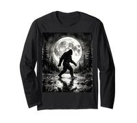 Bigfoot Silhouette Sasquatch Lago Foresta al Chiaro di Luna Maglia a Manica
