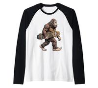 Bigfoot - Skateboard Divertente da Portare con Sasquatch Maglia con Maniche Raglan