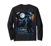 Bigfoot Starry Night - Van Gogh Inspired Sasquatch Art Tee Maglia a Manica