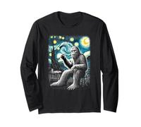 Bigfoot Starry Sasquatch Van Night Gogh Sky Painting Maglia a Manica
