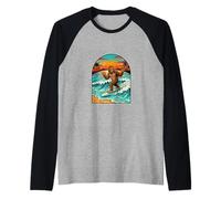 Bigfoot Surf Club Sasquatch Surf Tramonto Hawaiano Maglia con Maniche Raglan