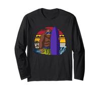 Bigfoot Surf Sasquatch Surfer Tramonto Onda Umorismo Maglia a Manica