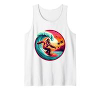 Bigfoot Tavola da Surf Cavalcando Onda al Tramonto Retro Beach Vibes Canotta