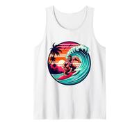 Bigfoot Tavola da Surf Cavalcando Onda al Tramonto Retro Beach Vibes Canotta