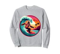 Bigfoot Tavola da Surf Cavalcando Onda al Tramonto Retro Beach Vibes Felpa