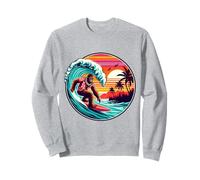 Bigfoot Tavola da Surf Cavalcando Onda al Tramonto Retro Beach Vibes Felpa