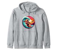 Bigfoot Tavola da Surf Cavalcando Onda al Tramonto Retro Beach Vibes Felpa con Cappuccio