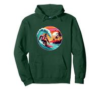 Bigfoot Tavola da Surf Cavalcando Onda al Tramonto Retro Beach Vibes Felpa con Cappuccio
