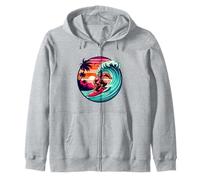 Bigfoot Tavola da Surf Cavalcando Onda al Tramonto Retro Beach Vibes Felpa con Cappuccio