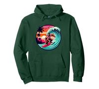 Bigfoot Tavola da Surf Cavalcando Onda al Tramonto Retro Beach Vibes Felpa con Cappuccio