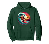 Bigfoot Tavola da Surf Cavalcando Onda al Tramonto Retro Beach Vibes Felpa con Cappuccio