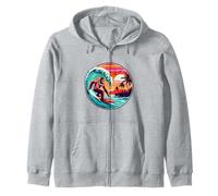 Bigfoot Tavola da Surf Cavalcando Onda al Tramonto Retro Beach Vibes Felpa con Cappuccio