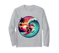 Bigfoot Tavola da Surf Cavalcando Onda al Tramonto Retro Beach Vibes Maglia a Manica
