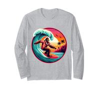 Bigfoot Tavola da Surf Cavalcando Onda al Tramonto Retro Beach Vibes Maglia a Manica