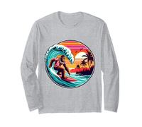 Bigfoot Tavola da Surf Cavalcando Onda al Tramonto Retro Beach Vibes Maglia a Manica