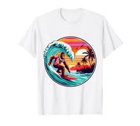 Bigfoot Tavola da Surf Cavalcando Onda al Tramonto Retro Beach Vibes Maglietta
