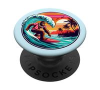 Bigfoot Tavola da surf Cavalcando Onda al Tramonto Retro Beach Vibes PopSockets PopGrip Adesivo