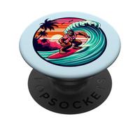 Bigfoot Tavola da surf Cavalcando Onda al Tramonto Retro Beach Vibes PopSockets PopGrip Adesivo