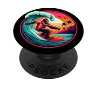 Bigfoot Tavola da surf Cavalcando Onda al Tramonto Retro Beach Vibes PopSockets PopGrip Adesivo