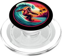Bigfoot Tavola da surf Cavalcando Onda al Tramonto Retro Beach Vibes PopSockets PopGrip per MagSafe