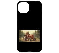 Bigfoot Trattore di guida divertente Sasquatch Farmer Woods Scene Custodia per iPhone 15 Plus