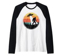 Bigfoot UFO Abduction Retro Sasquatch Alien Incontro Arte Maglia con Maniche Raglan