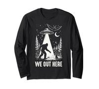 Bigfoot UFO Sasquatch Cryptid Paranormal We out Here Humor Maglia a Manica