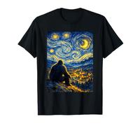 Bigfoot Van Gogh Notte Stellata Godendo Calma Tranquillo Villaggio Maglietta
