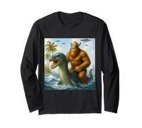 Bigfoot Viking Riding Loch Ness Monster UFO divertente Maglia a Manica