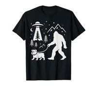 Bigfoot Walking Bulldog Inglese Sasquatch UFO Rapimento Maglietta