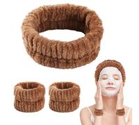 Bighan 3 Pezzi Fasce per Lavaggio di Viso, Fasce di Testa per Lavaggio di Viso Trucco e Braccialetto da Polso, per Bagno Yoga, Skincare Bande, per Spa Trucco, Marrone