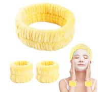 Bighan 3 Pezzi Fasce per Lavaggio di Viso, Fasce di Testa per Lavaggio di Viso Trucco e Braccialetto da Polso, per Bagno Yoga, Skincare Bande, per Spa Trucco, Giallo